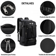 Carregar imagem no visualizador da galeria, Mochila Viagem 60L Impermeável Multifuncional com Carregador e Compartimento Sapatos