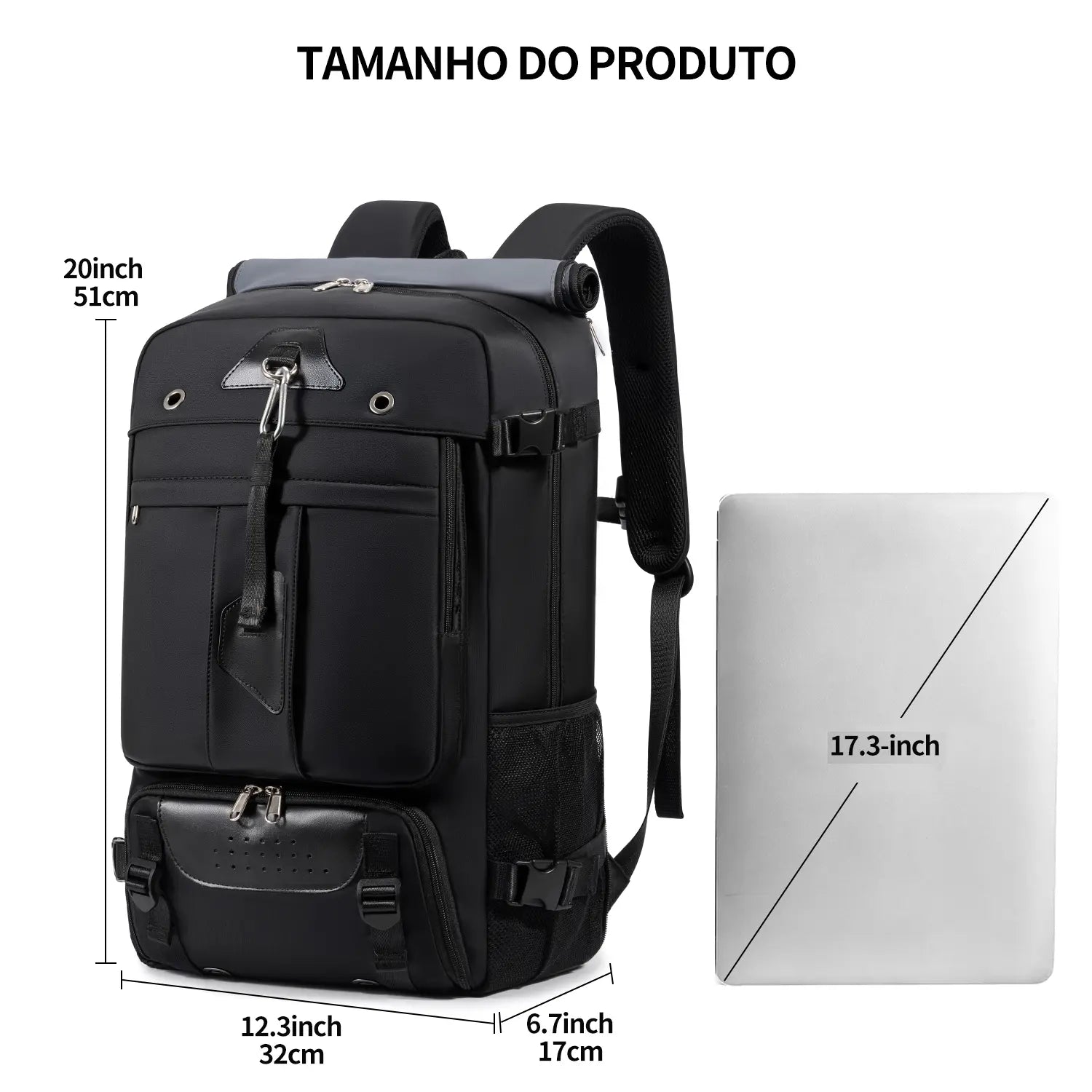 Mochila Viagem 60L Impermeável Multifuncional com Carregador e Compartimento Sapatos