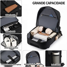 Carregar imagem no visualizador da galeria, Mochila Viagem 60L Impermeável Multifuncional com Carregador e Compartimento Sapatos
